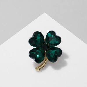 Брошь «Клевер», цвет изумрудный, цвет золотистый