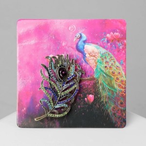 Брошь «Перо» волшебной птицы, цветная, цвет золотистый