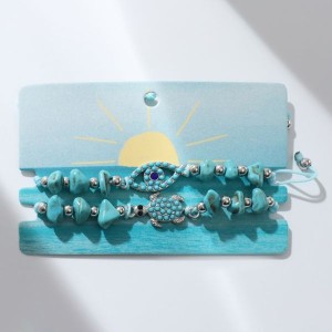 Браслеты-обереги «Нить желаний» набор 2 шт., камни, цвет голубой