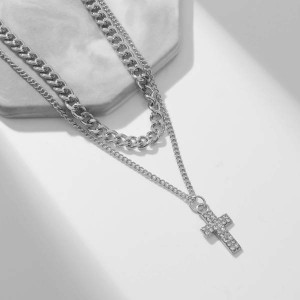Кулон «Цепь» крест плоский, цвет белый, цвет серебристый, 40 см