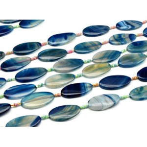 Бусины из агата тонированного т.овал 25*50мм цв.синий, 42см, 7 бусин