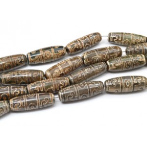 Бусины Дзи "Три глаза" из агата бочонок 10*30мм, цвет зеленый, 30см, 10 бусин