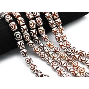 Бусины Дзи "Три глаза" из агата бочонок 14*22мм, цвет рыжий, 34см, 25 бусин