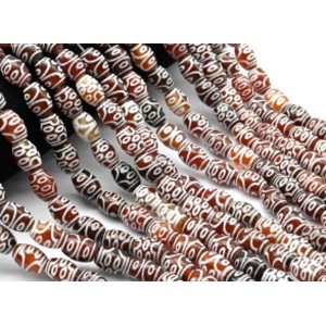 Бусины Дзи "Семь глаз" из агата бочонок 10*14мм, цвет рыжий, 35см, 25 бусин