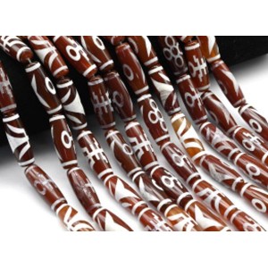 Бусина Дзи "Аристократ" из агата бочонок 10*30мм, цвет рыжий, 30см, 10 бусин