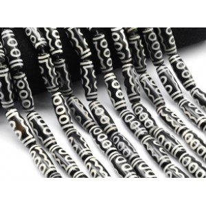 Бусины Дзи "Пять глаз" из агата бочонок 10*30мм цвет черный, 30см, 10 бусин.