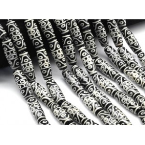 Бусины Дзи "Четырнадцать глаз" из агата бочонок 10*30мм, цвет черный, 30см, 10 бусин