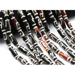 Бусины Дзи "Зеленая Тара" из агата бочонок 10*30мм, цвет красный, 30см, 10 бусин