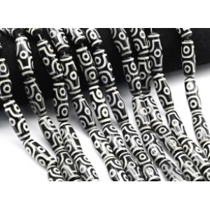 Бусины Дзи "Шесть глаз" из агата бочонок 10*30мм, цвет черный, 30см, 10 бусин