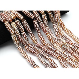 Бусины Дзи "Девять глаз" из агата бочонок 10*30мм, цвет рыжий, 30см, 10 бусин