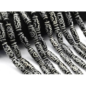 Бусины Дзи "Одиннадцать глаз" из агата бочонок 10*30мм, цвет черный, 30см, 10 бусин