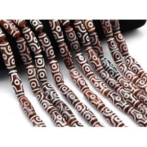 Бусины Дзи "Шесть глаз" из агата бочонок 10*30мм, цвет рыжий, 30см, 10 бусин