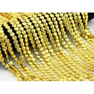 Бусины из гематита сердце 8*8мм цвет золотой, 38см, 54 бусины