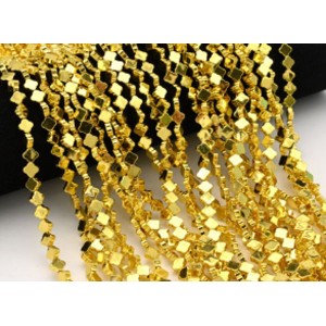 Бусины из гематита Клевер 6*6мм цвет золотой, 39см, 64 бусины