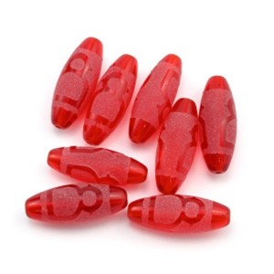 Бусина Дзи "Кубера" из горного хрусталя тонированного 10*30мм, цвет красный, 1 бусина