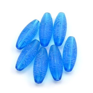 Бусина Дзи "Двенадцать глаз" из горного хрусталя тонированного 10*30мм, цвет  голубой, 1 бусина