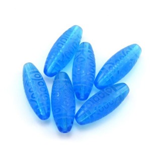 Бусина Дзи "Двадцать один глаз" из горного хрусталя тонированного 10*30мм, цвет  голубой, 1 бусина