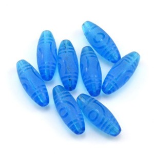 Бусина Дзи "Два глаза" из горного хрусталя тонированного 10*30мм, цвет  голубой, 1 бусина