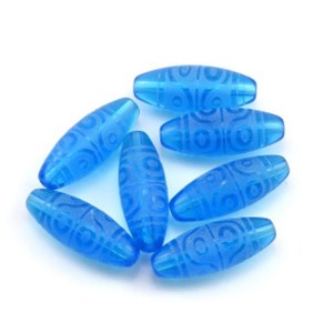 Бусина Дзи "Восемь глаз" из горного хрусталя тонированного 10*30мм, цвет  голубой, 1 бусина