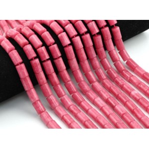 Бусины из кальцита тонированного цилиндр 8*12мм цвет клубничный, 38см, 31 бусина