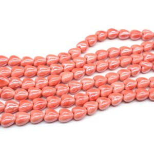 Бусины из керамики сердце 12*13мм цвет коралловый, 30см, 25 бусин
