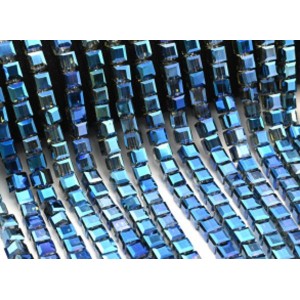 Бусины из циркона кубик гр.7*7мм цвет синий хамелеон, 40см, 55 бусин