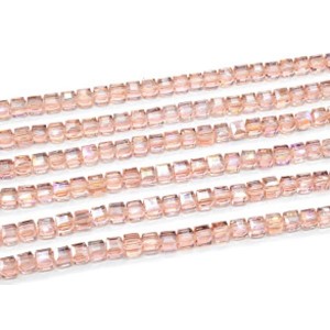 Бусины из циркона кубик гр.7*7мм цвет розовый светлый, 39,5см, 55 бусин