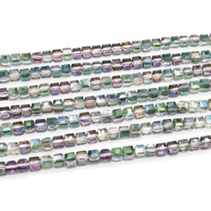 Бусины из циркона кубик гр.7*7мм цвет розово-зеленый хамелеон, 40см, 55 бусин Бусины из циркона кубик гр.7*7мм цвет розово-зеленый хамелеон, 40см, 55 бусин