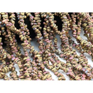 Бусины из лавы галтовка 5-10мм, цвет хамелеон золотистый, 40см, 130 бусин