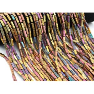 Бусины из лавы прямоугольник 14*4мм, цвет хамелеон золотистый, 41см, 29 бусин