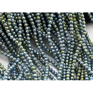 Бусины из лавы шарик 5мм цвет  хамелеон синий, 40см, 85 бусин