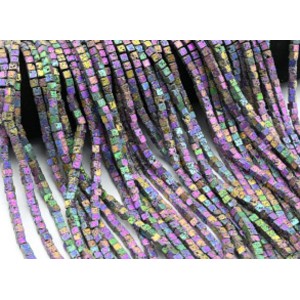 Бусины из лавы квадрат 5*5мм, цвет хамелеон, 41см, 90 бусин