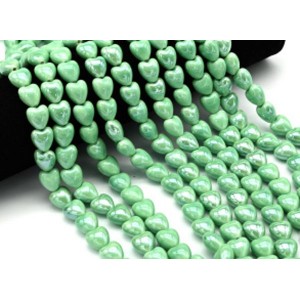 Бусины из керамики сердце 12*13мм цвет мятный, 36см, 30 бусин