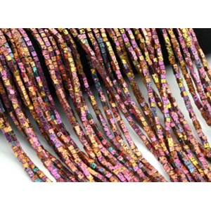 Бусины из лавы квадрат 3*3мм, цвет хамелеон золотистый, 41см, 115 бусин