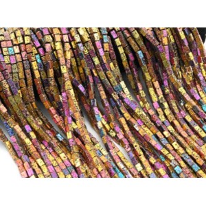 Бусины из лавы прямоугольник 6*4мм, цвет хамелеон золотистый, 41см, 65 бусин