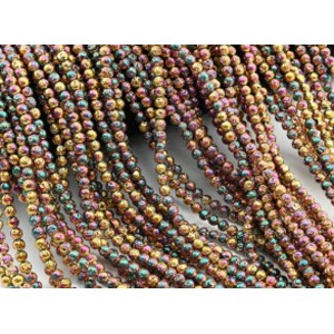 Бусины из лавы шарик 5мм цвет  хамелеон золотистый, 40см, 85 бусин