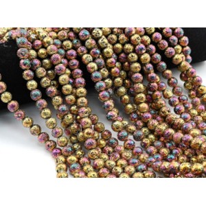 Бусины из лавы шарик 8мм цвет хамелеон золотистый, 39см, 46 бусин