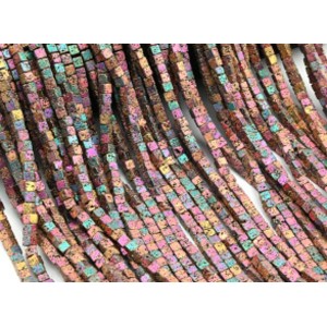 Бусины из лавы квадрат 5*5мм, цвет хамелеон золотистый, 41см, 90 бусин