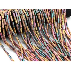 Бусины из лавы цилиндр 13*4мм, цвет хамелеон золотистый, 41см, 30 бусин