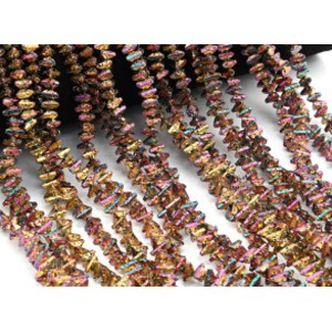 Бусины из лавы треугольник 7*6, цвет хамелеон золотистый, 39см, 100 бусин