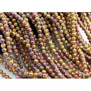 Бусины из лавы шарик 6мм цвет хамелеон золотистый, 36см, 60 бусин