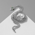 Брошь "Змея" вокруг жемчужины, цвет бело-зелёный, цвет серебристый Брошь "Змея" вокруг жемчужины, цвет бело-зелёный, цвет серебристый