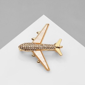 Брошь «Самолёт», цвет белый, цвет золотистый
