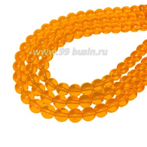 Бусины стеклянные на нити круглые 8 мм, цвет оранжевый, 24 бусины/нить
