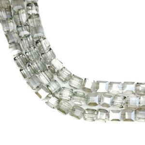 Бусины хрустальные Кубик 6 мм Серый с серебром около 25 см нить