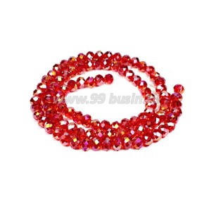 Бусина хрустальная Рондель 3*2 мм красно-оранжевый/бензин около 40 см/нить