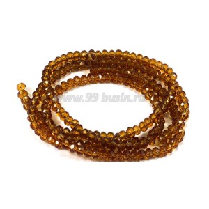 Бусины хрустальные Рондель 3,7*3 мм коричневый прозрачный около 40 см нить