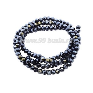 Бусина хрустальная Рондель 3,7*3 мм гематит/перламутр, около 40 см/нить