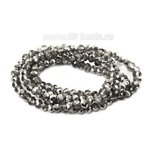 Бусина хрустальная Рондель 3,7*3) мм серебристый/прозрачный около 40см /нить