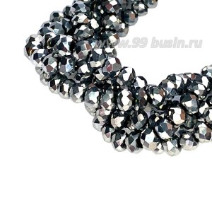 Бусина хрустальная Рондель 3,7*3) мм серебристый около 40см /нить